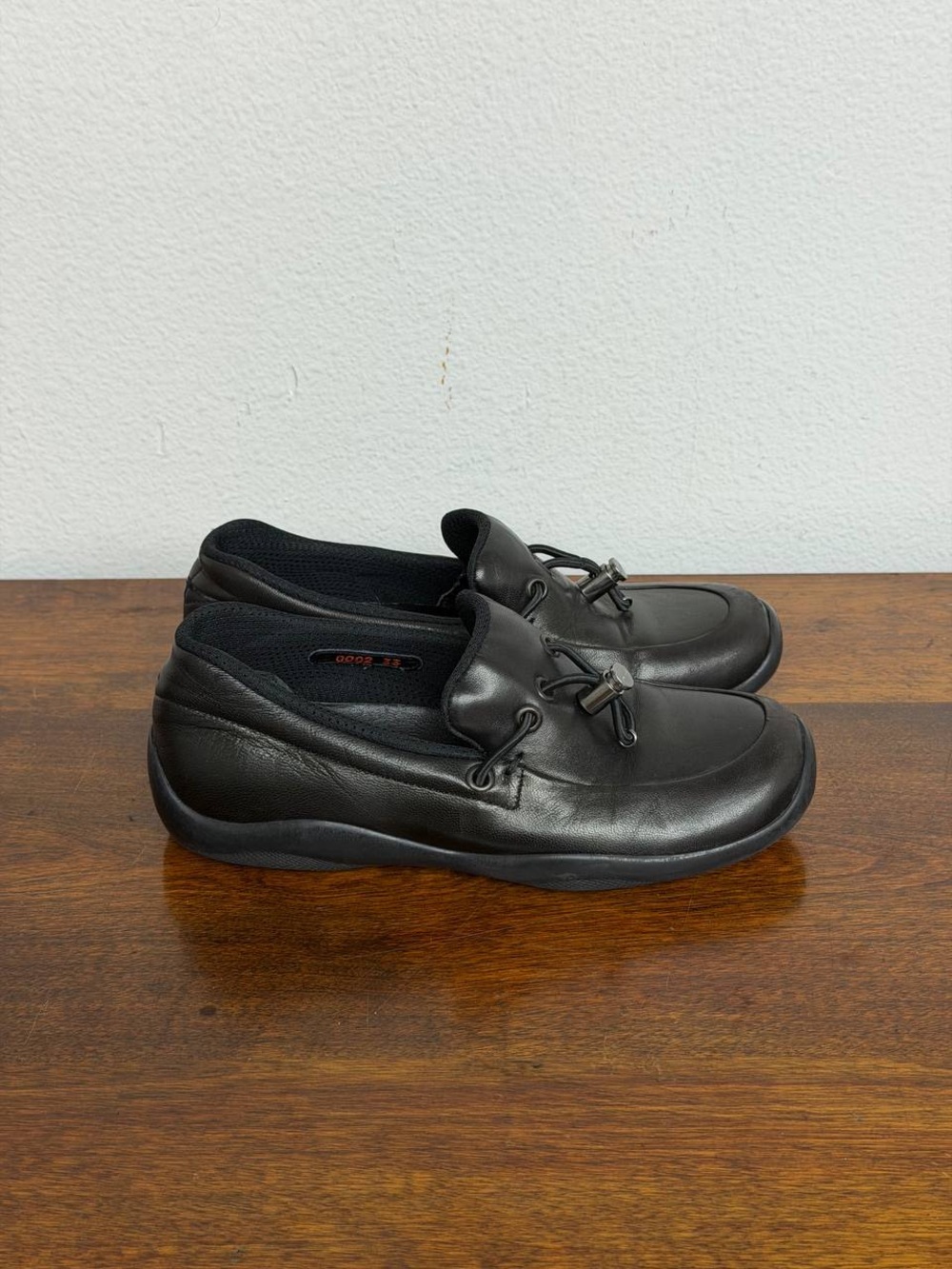 Vintage Prada Sport Linea Rossa Black Leather Toggle Loafers EU 33 Y2K
